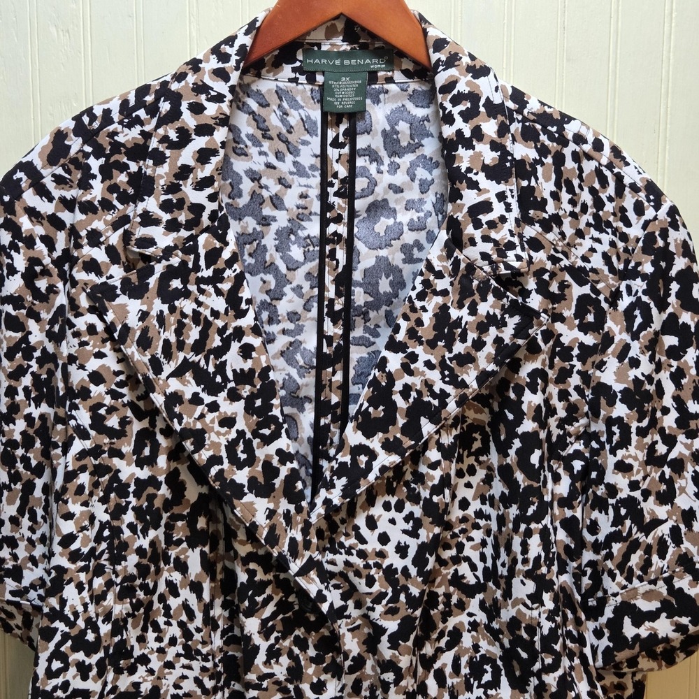 Harve Benard Blazer Womens 3X Brown Leopard Print Short Sleeve Stretch Jacket